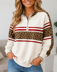 Leopard Patchwork Quarter-Zip Sweatshirt