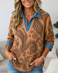 Paisley Print Waffle Denim Patchwork Tunic