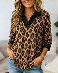 Leopard Print Contrast Collar V-Neck Tunic