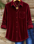 Velvet Leopard Cuff Collared Button-Up Shirt