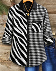 Zebra Houndstooth Patchwork Button Down Shirt