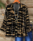 Abstract Print Velvet Button Front Babydoll Top