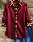 Leopard Trim Button-Up Satin Shirt