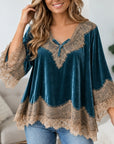 Lace Trim V-Neck Velvet Tunic