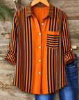 Striped Roll-Tab Sleeve Button-Up Tunic