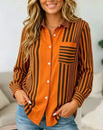 Striped Roll-Tab Sleeve Button-Up Tunic
