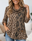 Leopard Patchwork Cowl Neck Tunic