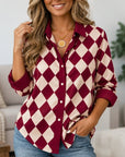 Burgundy Diamond Print Button Down Shirt