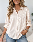 Leopard Jacquard Colorblock Satin Shirt