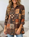 Floral Print Patchwork Button-Up Tunic