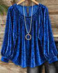 Abstract Print Velvet Balloon Sleeve Babydoll Top