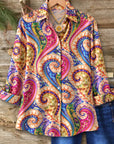 Paisley Print Button-Up Tunic Shirt