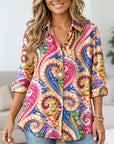 Paisley Print Button-Up Tunic Shirt