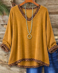 Leopard Trim V-Neck Relaxed Top