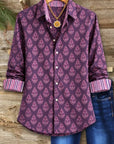Damask Print Contrast Trim Button-Up Shirt