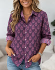 Damask Print Contrast Trim Button-Up Shirt