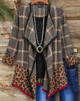 Plaid Leopard Patchwork Open-Front Cardigan