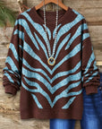 Zebra Print Crew Neck Relaxed Sweatshirt