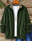 Leopard Collar Corduroy Zip Front Jacket