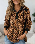 Leopard Velvet Patchwork Hooded Tunic Top