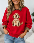 Dog Print Leopard Collar Layered Sweatshirt