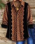 Leopard Print Velvet Patchwork Shirt