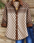 Geometric Print Patchwork Roll Sleeve Shirt