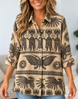 Ethnic Print Button Front Tunic Shirt