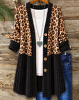 Leopard Patchwork Coral Fleece Long Cardigan
