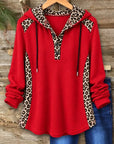 Leopard Patchwork Hooded Henley Top