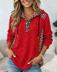 Leopard Patchwork Hooded Henley Top