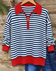 Striped Quarter Zip Collared Top