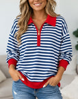 Striped Quarter Zip Collared Top