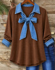 Denim Bow Collar Tunic Top