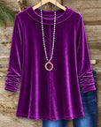 Velvet Round Collar Tunic Top