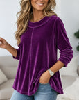 Velvet Round Collar Tunic Top