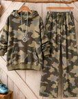 Camo Print Fleece Hoodie Pants Set
