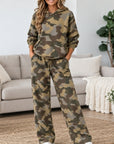 Camo Print Fleece Hoodie Pants Set