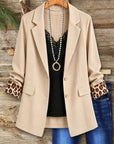 Leopard Cuff Notch Collar Blazer