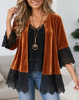 Velvet Lace Patchwork Open Front Tunic
