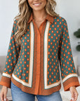 Geometric Print Button-Up Tunic Shirt