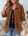 Corduroy Floral Embroidery Lace Hem Jacket