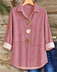 Striped Patchwork Button-Up Tunic Shirt