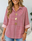 Striped Patchwork Button-Up Tunic Shirt