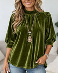Velvet Mock Neck Puff Sleeve Top