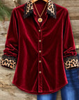 Leopard Patchwork Velvet Lace Trim Shirt