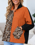 Leopard Print Patchwork Collared Shirt