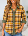 Plaid Contrast Trim Collared Shirt