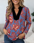 Floral Print Velvet Trim V-Neck Tunic