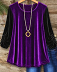 Velvet Color Block Ruched Sleeve Tunic
